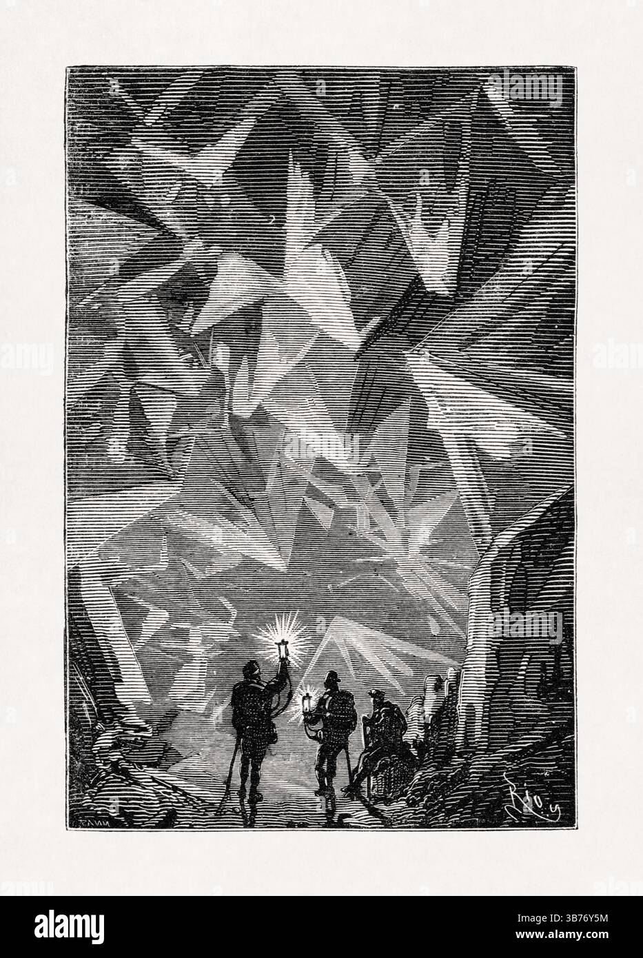 Illustration by Édouard Riou depicting Professor Lidenbrock, Axel and ...