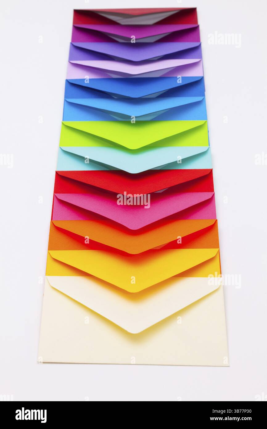 Different colored envelopes on the white background Stock Photo