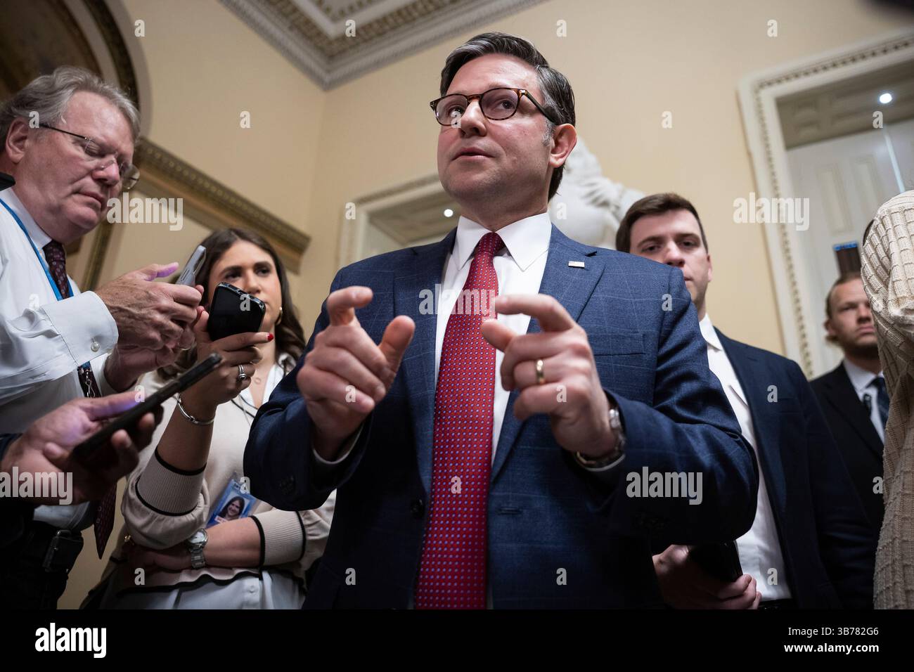 House Speaker Mike Johnson (R-La.) speaks with reporters at the U.S ...