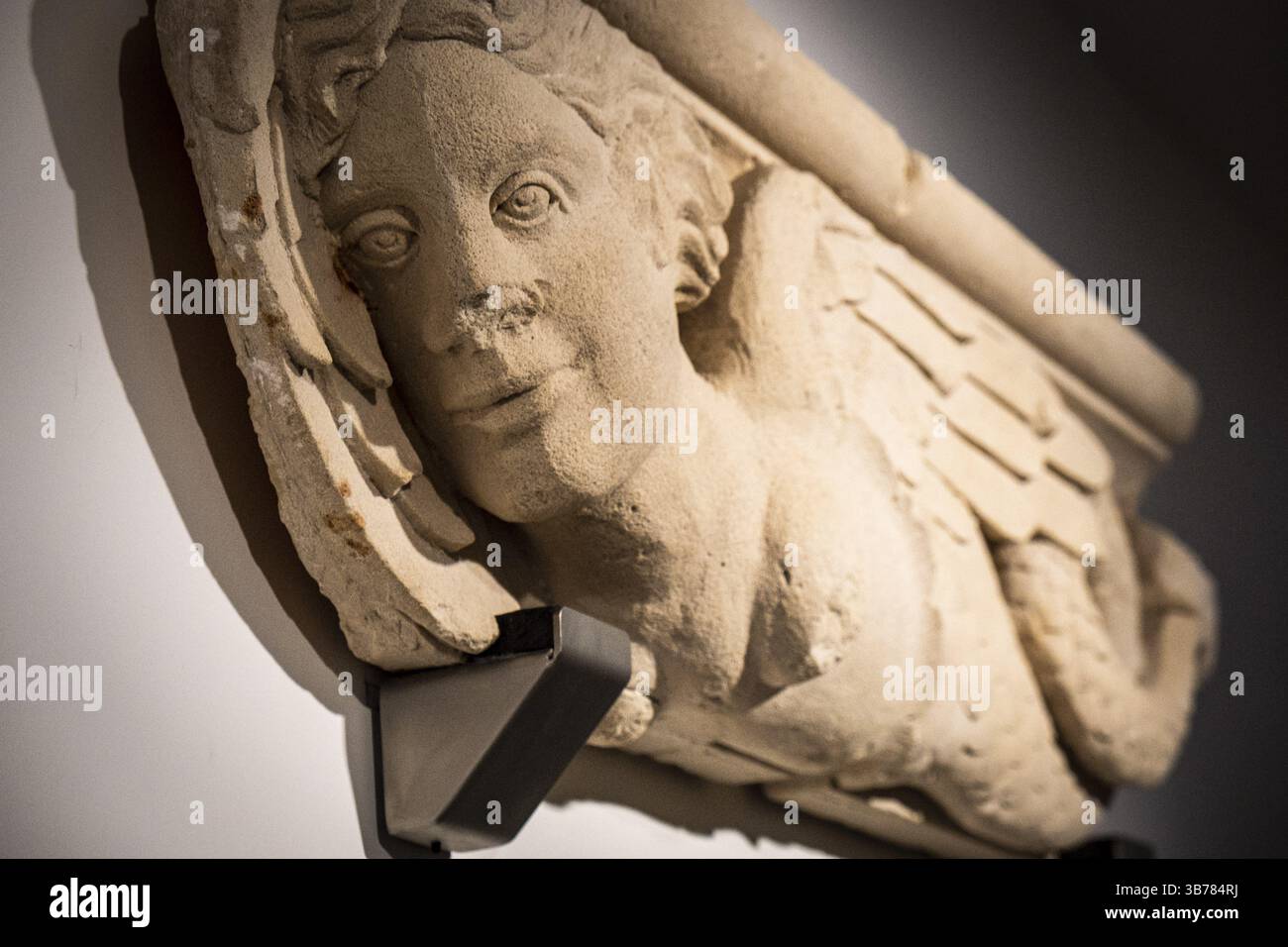 Lintel bracket with siren, stone, Majorca, Balearic Islands, Spain ...