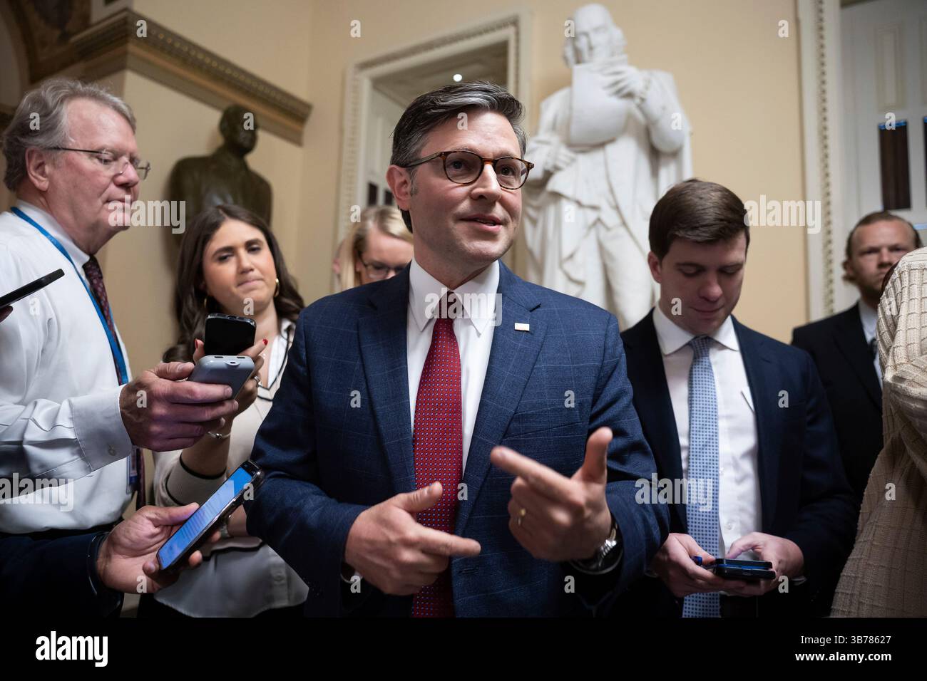 House Speaker Mike Johnson (R-La.) speaks with reporters at the U.S ...