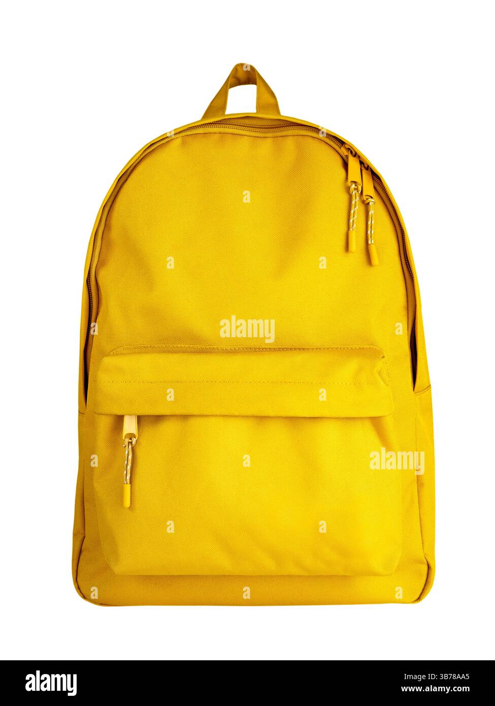 Single yellow backpack isolated  on white background.Schoolbag,rucksack,knapsack. Single object.Front view. Stock Photo