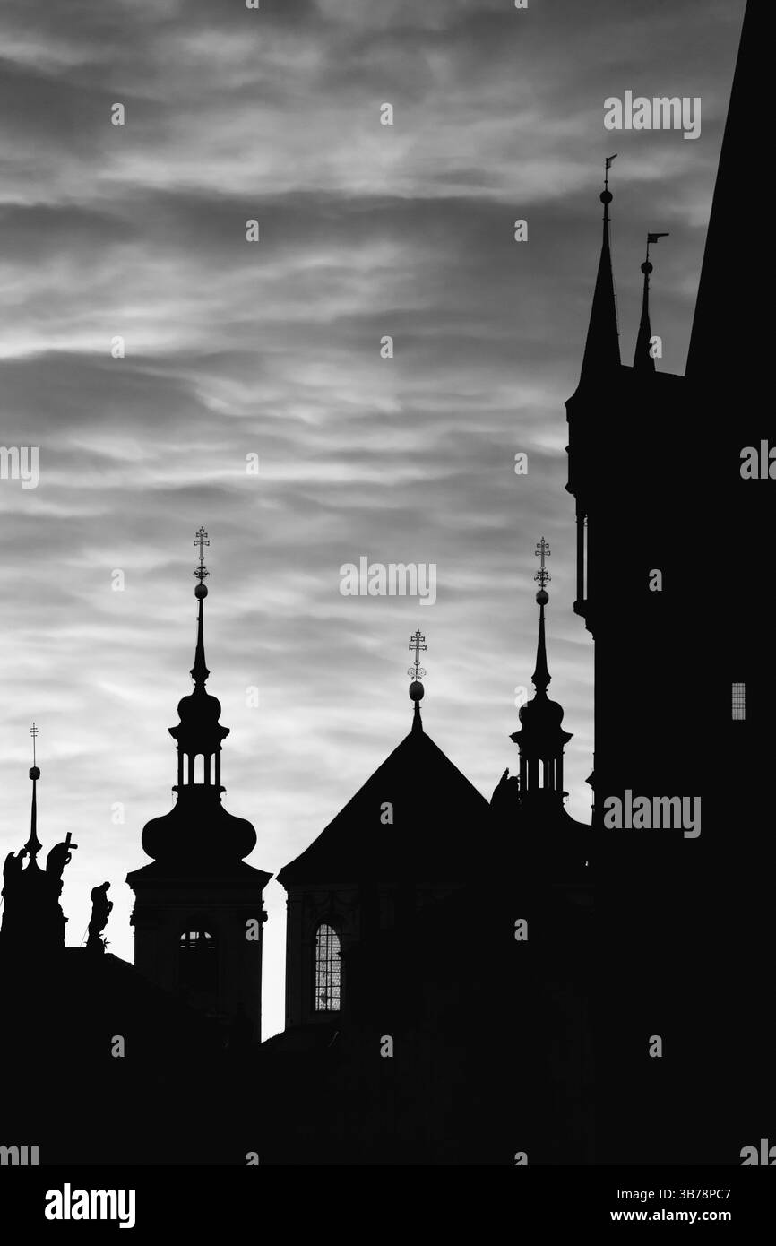Famous Charles Bridge in Prague in the night Stock Photo