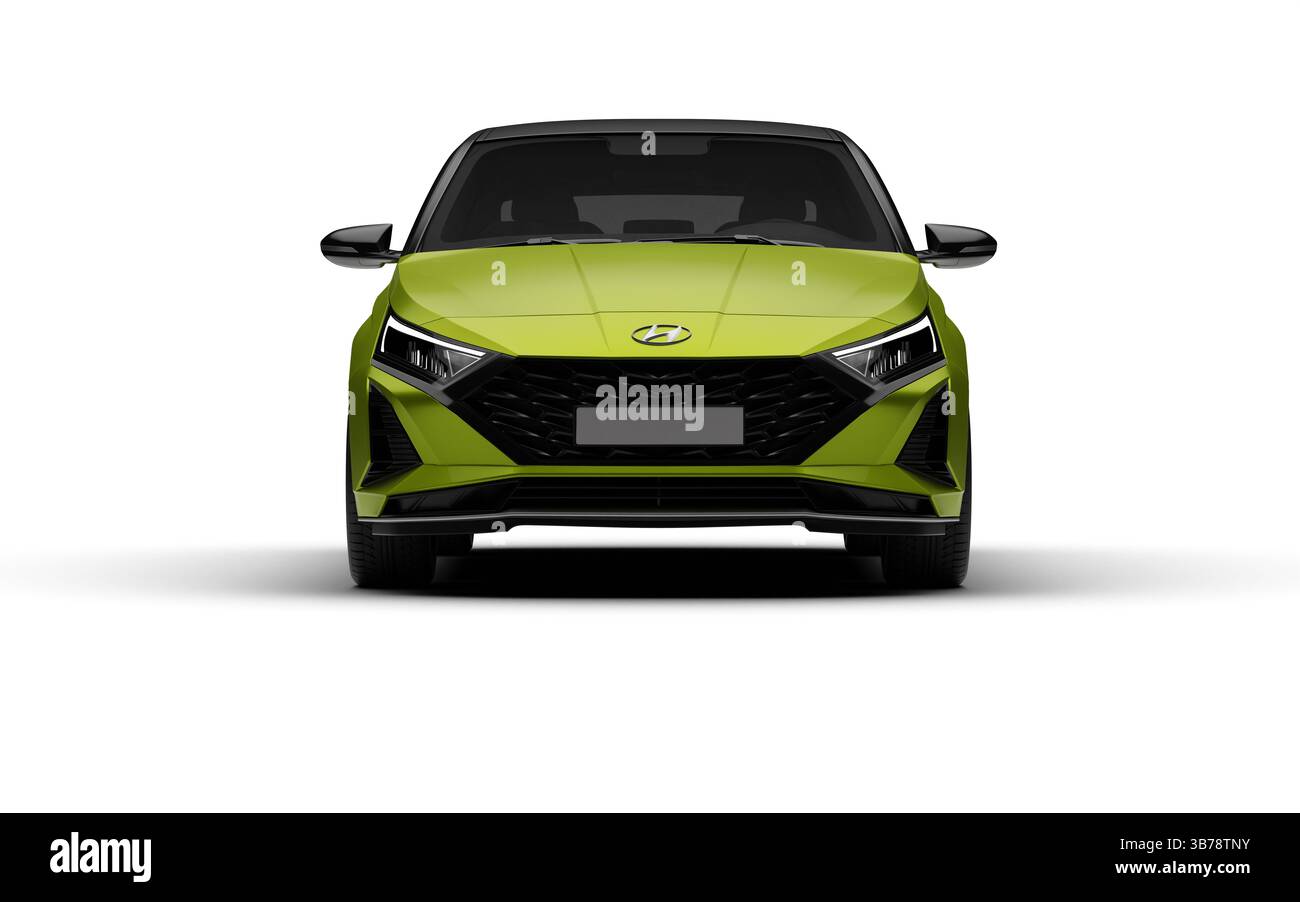 Izmir, Turkey - May 4 2025: Front view of the green Hyundai i20 2024 ...