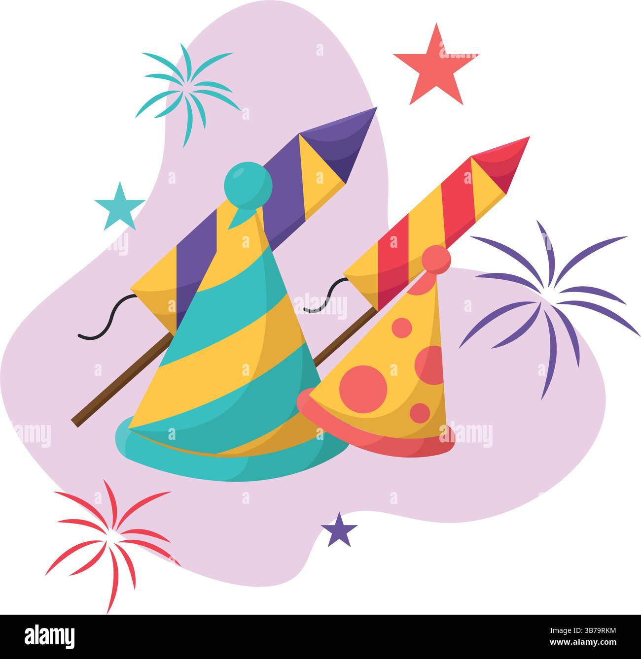 Party hats and fireworks. Vector illustration Stock Vector Image & Art ...