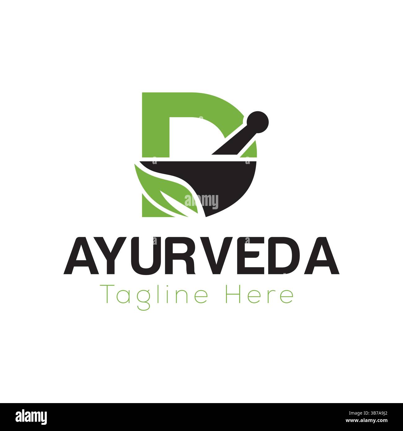 Initial Letter D Ayurveda Eco Logo Design, Pharmacy Concept Vector Template Stock Vector