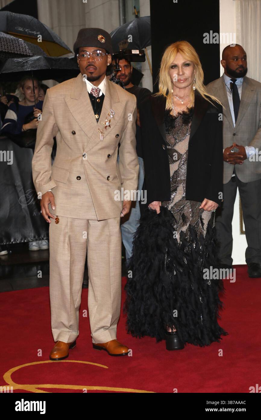 Chance the Rapper, left, and Donatella Versace depart The Carlyle Hotel ...