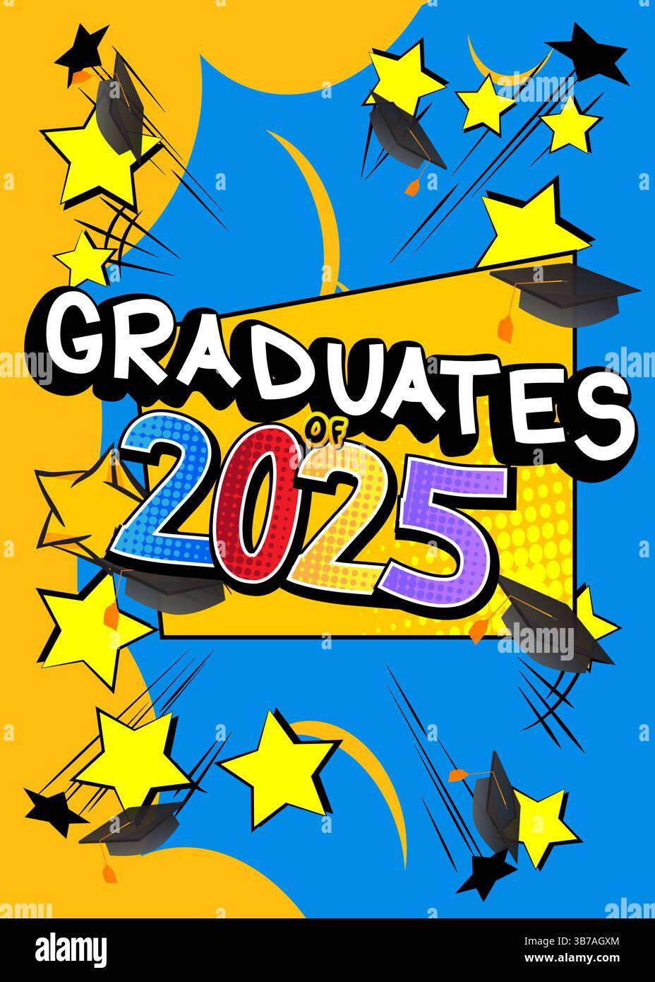 Cartoon Graduation 2025, comic book Education Celebration. Retro vector ...