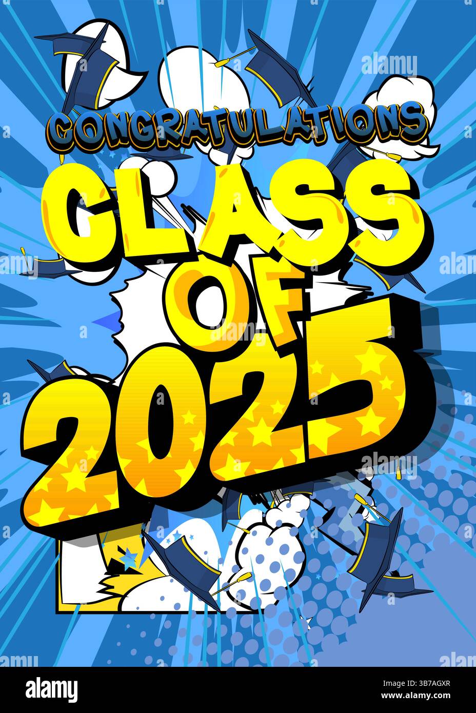 Cartoon Graduation 2025, comic book Education Celebration. Retro vector ...