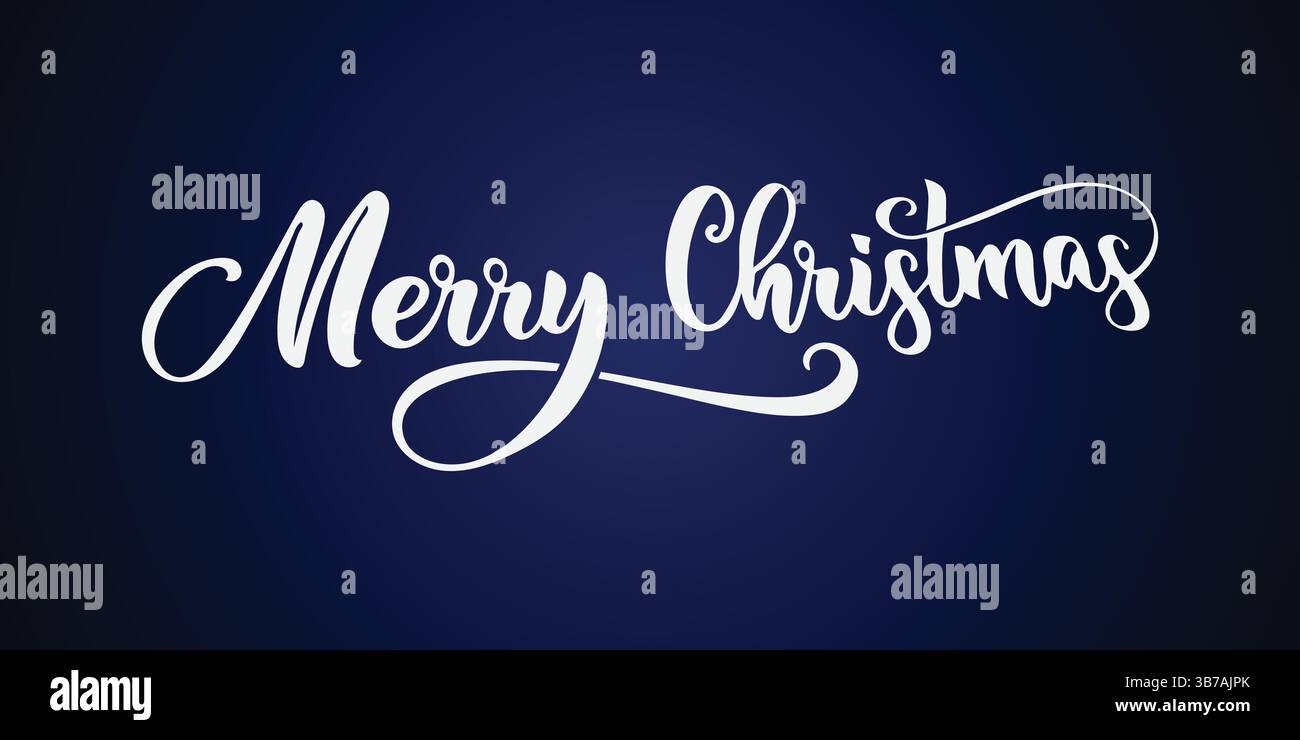 White Script "Merry Christmas" Text on a Dark Blue Background Stock Vector