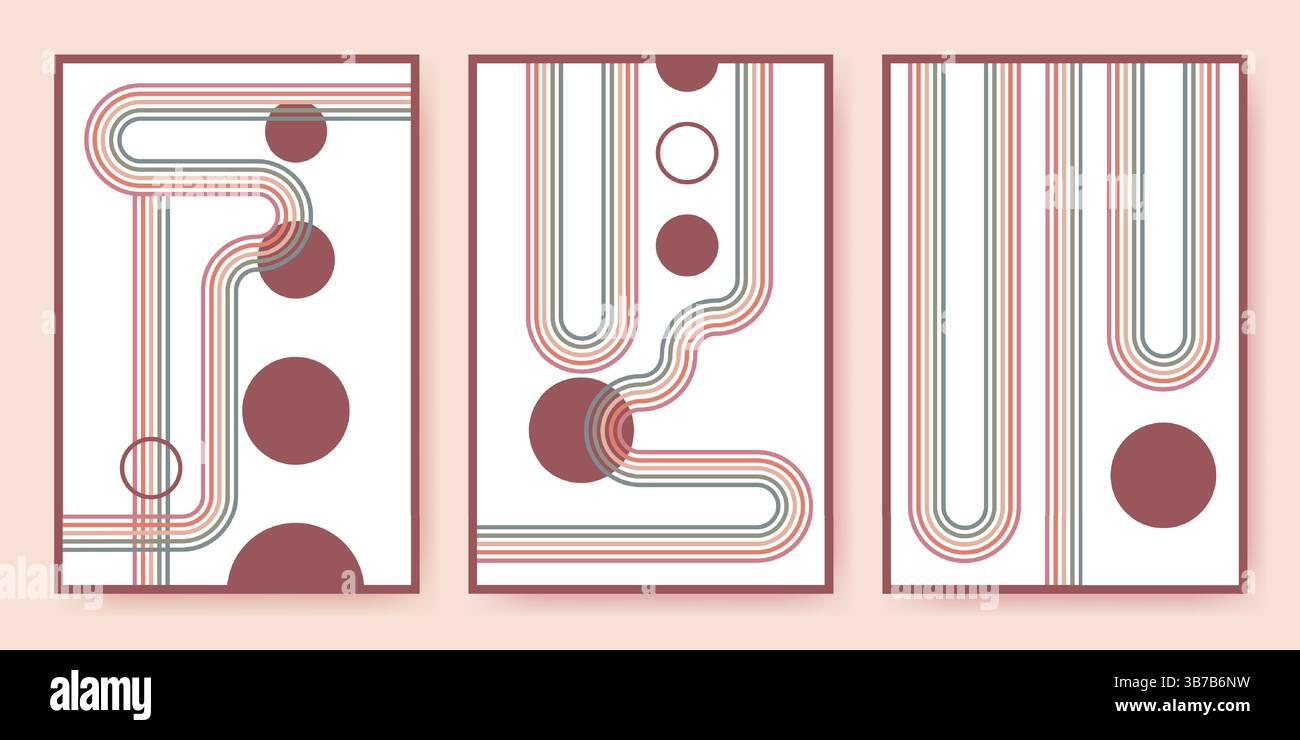 Rainbow arches 70s style wall art prints - curved line paths with ...