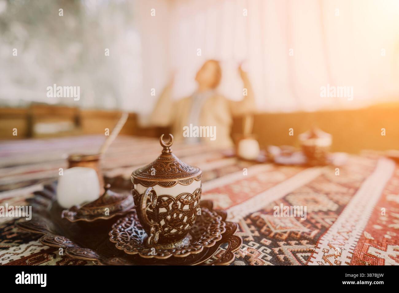 Turkish Coffee, Traditional Serving, Ottoman Pattern Stock Photo