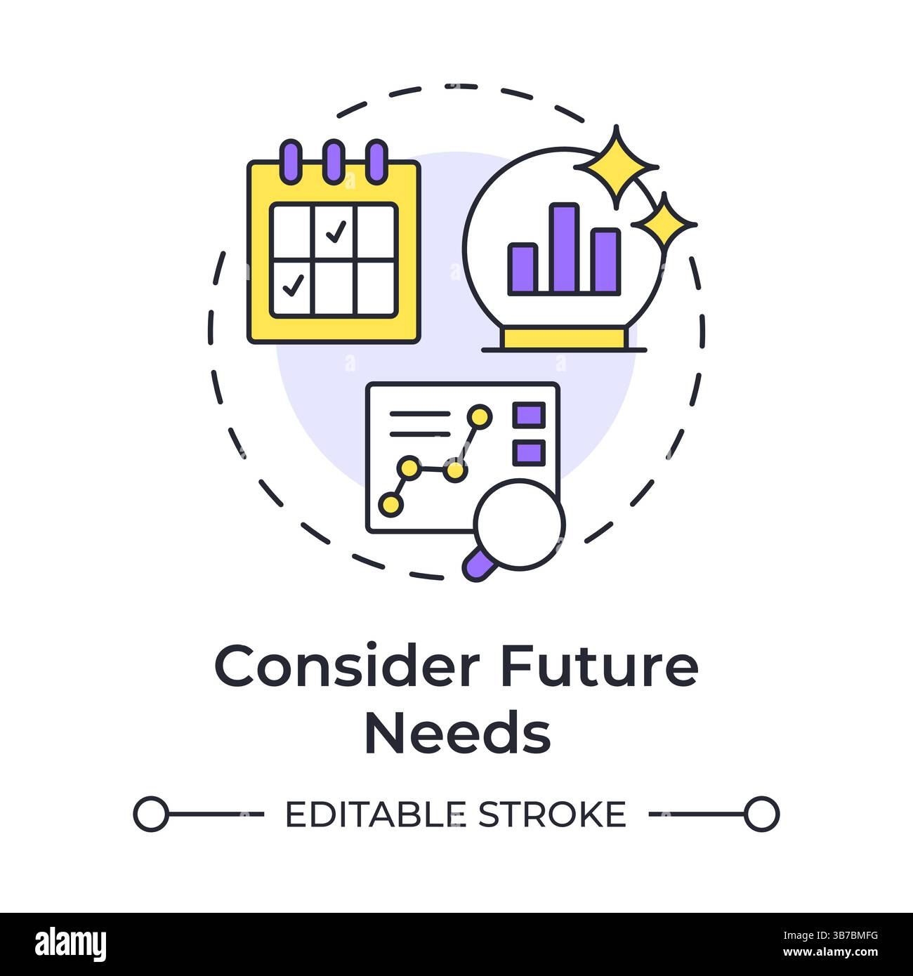 Considering future needs multi color concept icon Stock Vector