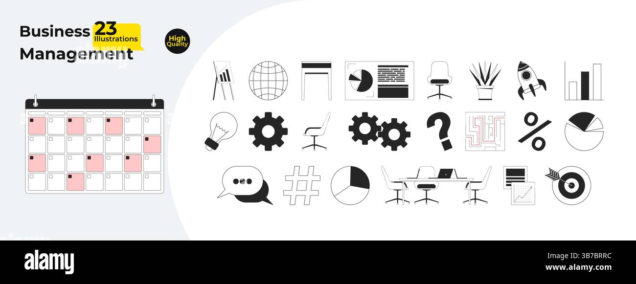 Business management essentials outline illustrations mega bundle Stock Vector