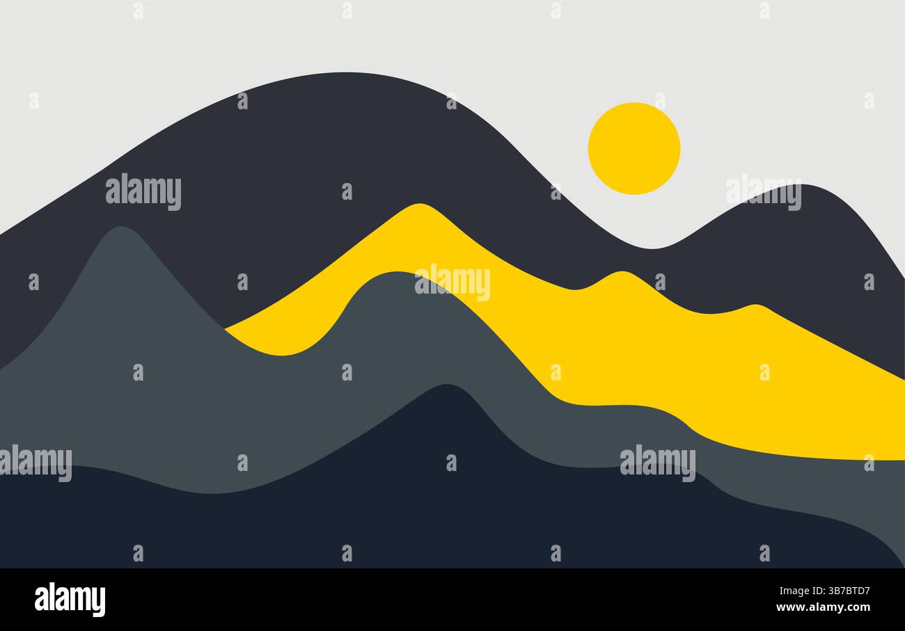 Minimal abstract mountain with sun landscape background design Stock ...
