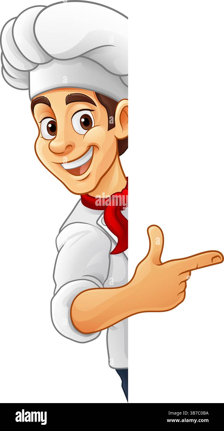 Chef Baker Cook Cartoon Mascot Man Pointing Sign Stock Vector Image ...