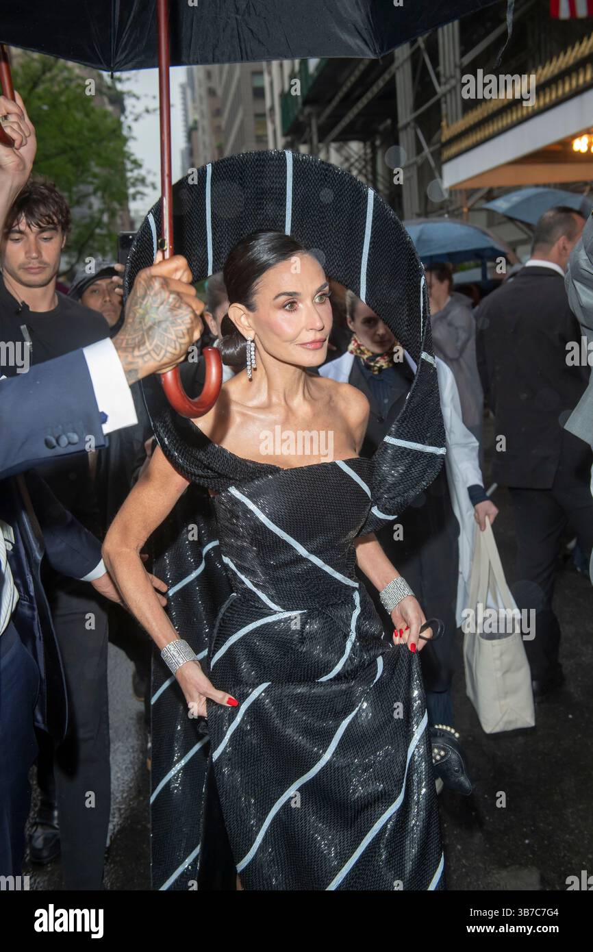 Demi Moore wearing Thom Browne departs the Pierre Hotel for 2025 Met ...