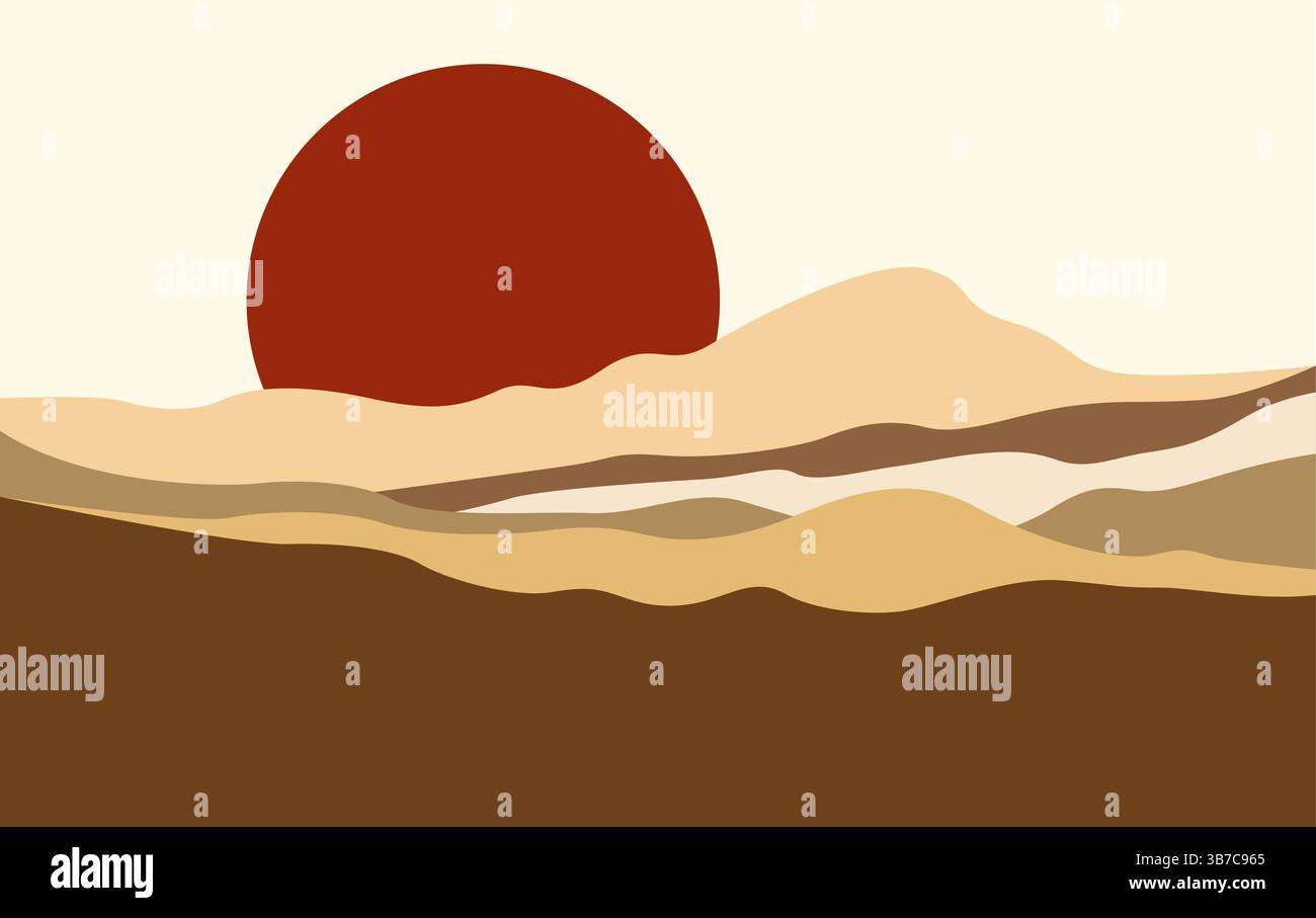 Desert Sun Abstract Mountain Vector. Simple Mountain and Sun Background Abstract. Stock Vector