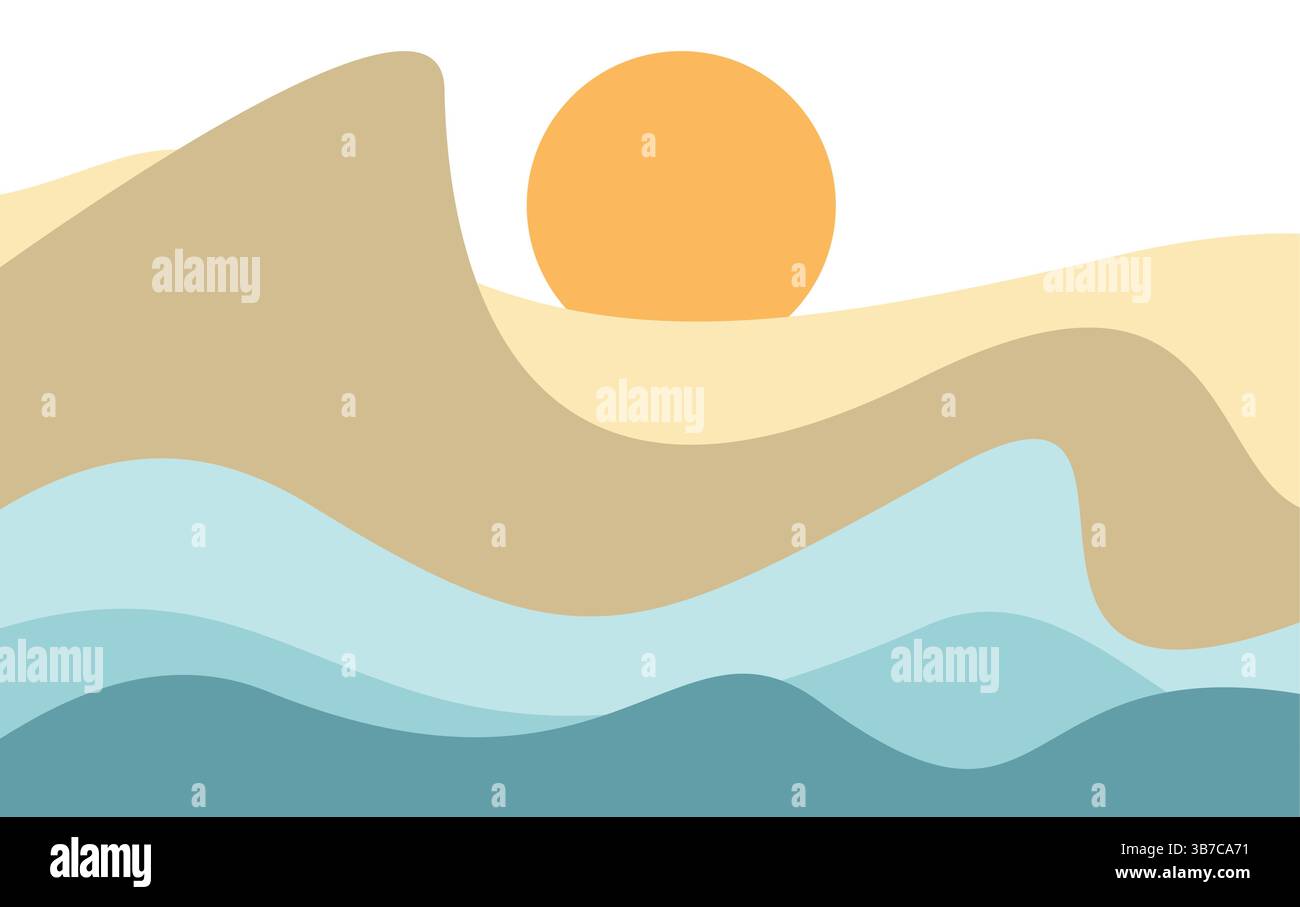 Mountain and Sea View with Sun abstract background vector Stock Vector