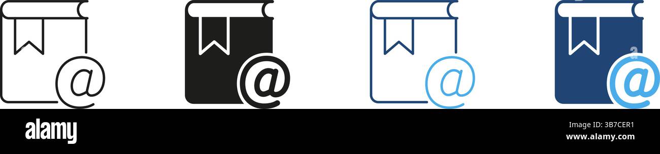 Book With At Symbol Icon Set. Digital Address Book, Email Directory ...