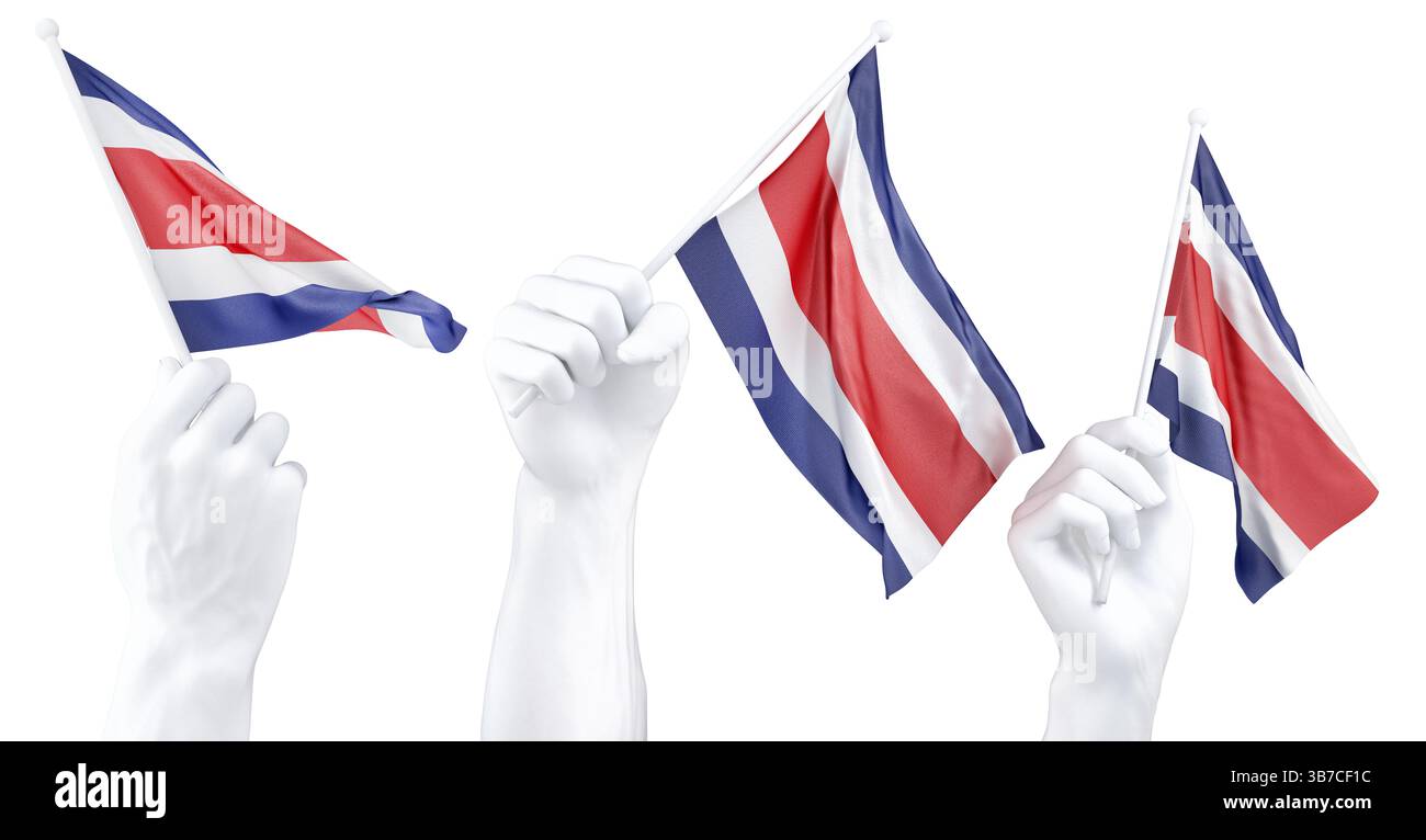 Hand holding flag of Costa Rica. Isolated 3d Rendering Stock Photo - Alamy