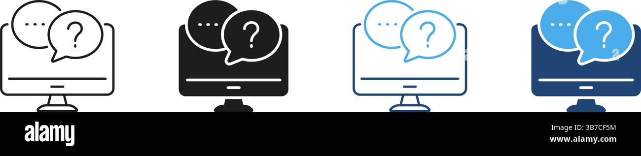 Computer With Speech Bubbles Line and Solid Icon Set. Online Communication, Customer Support, And Digital Interaction Symbol Collection. Chat Stock Vector