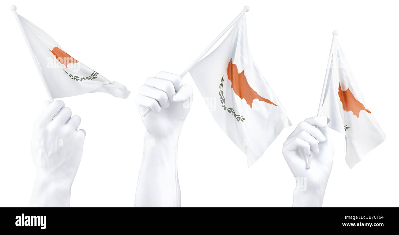 Hand holding flag of Cyprus. Isolated 3d Rendering Stock Photo - Alamy