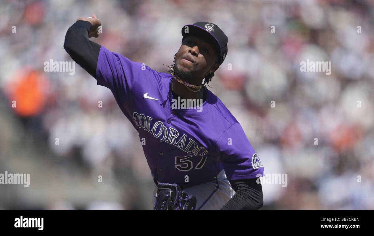 Colorado Rockies pitcher Angel Chivilli during a baseball game against ...