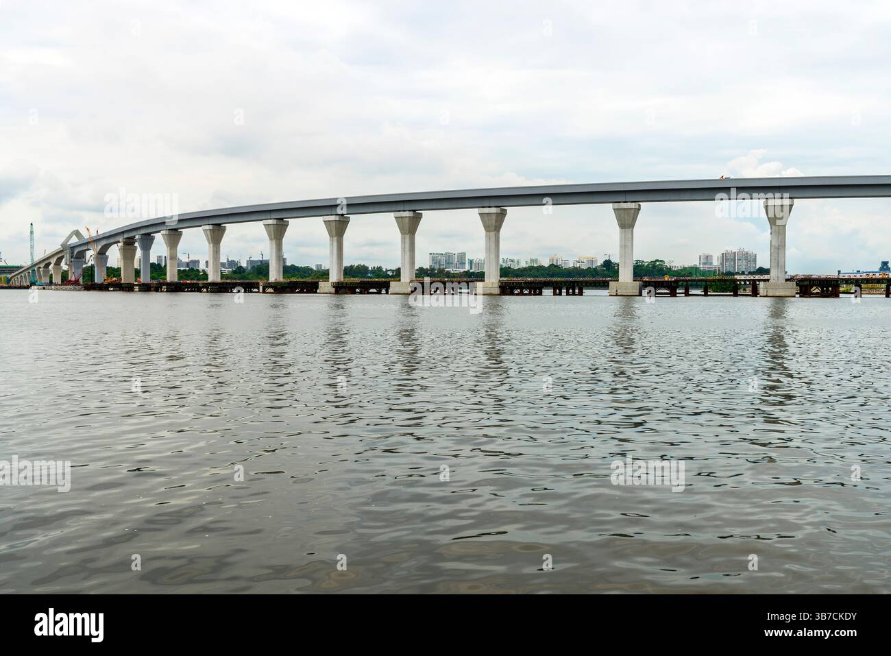 Elevated viaduct across Strait of Johor Bahru–Singapore.  The RTS Link Project is a railway shuttle link about 4km length with two stations. Rapid tra Stock Photo