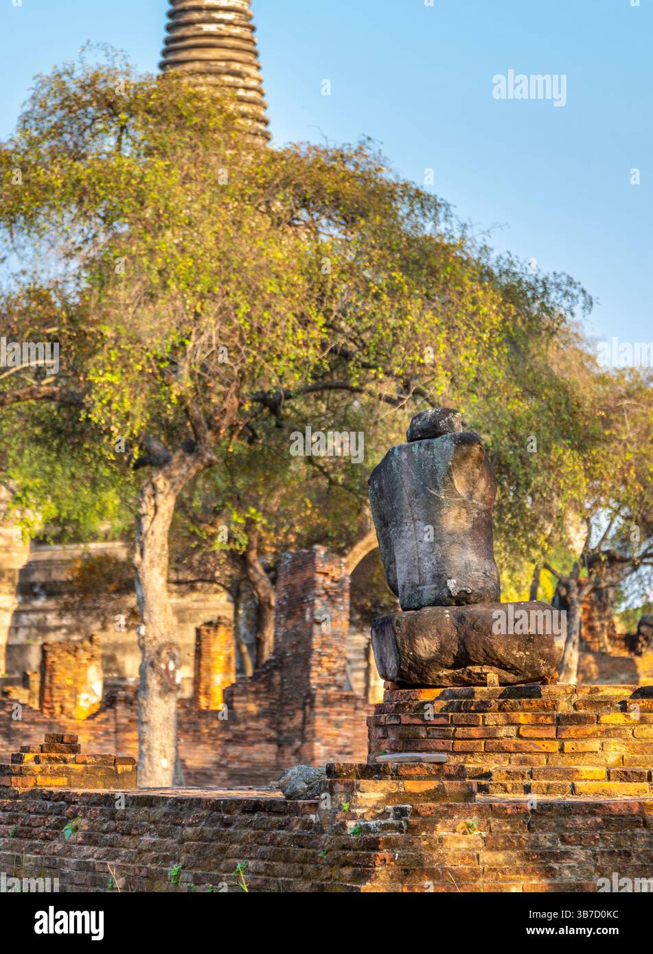 Part of the extensive temple grounds and important historic site,with many ancient Buddhist pagodas,with surrounding brickwork,stood amongst trees,bat Stock Photo