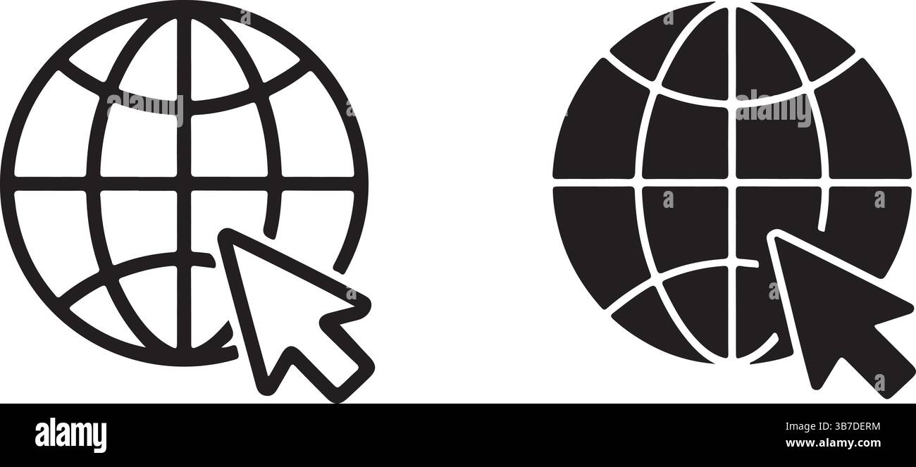 Internet Globe Cursor Click Connection Icons Stock Vector