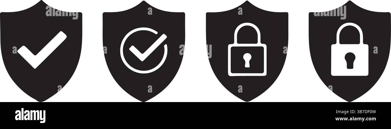Security Shield Checkmark Lock Protection Icons Stock Vector