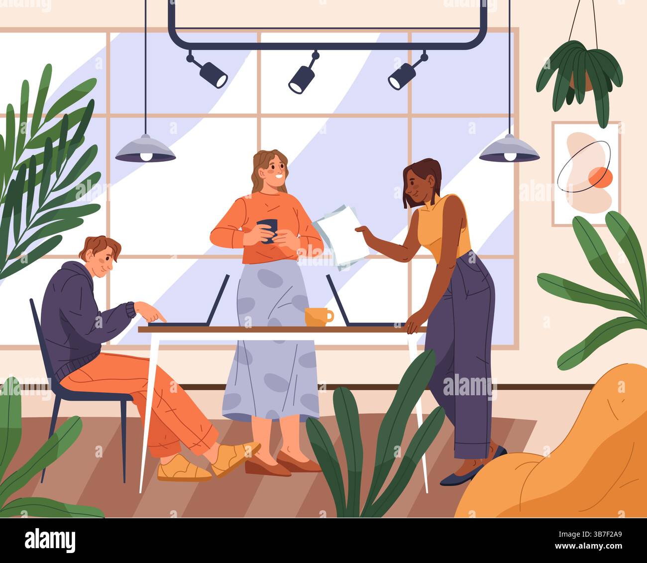 Colleagues planning standing table Stock Vector Images - Alamy