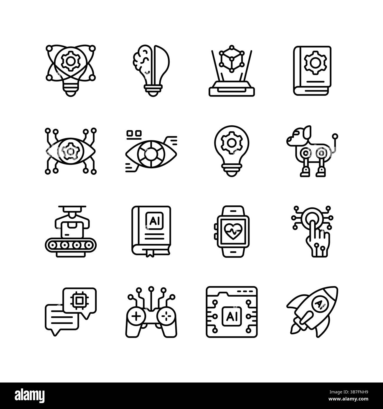 Modern Icons Depicting Various Aspects Of Artificial Intelligence Stock
