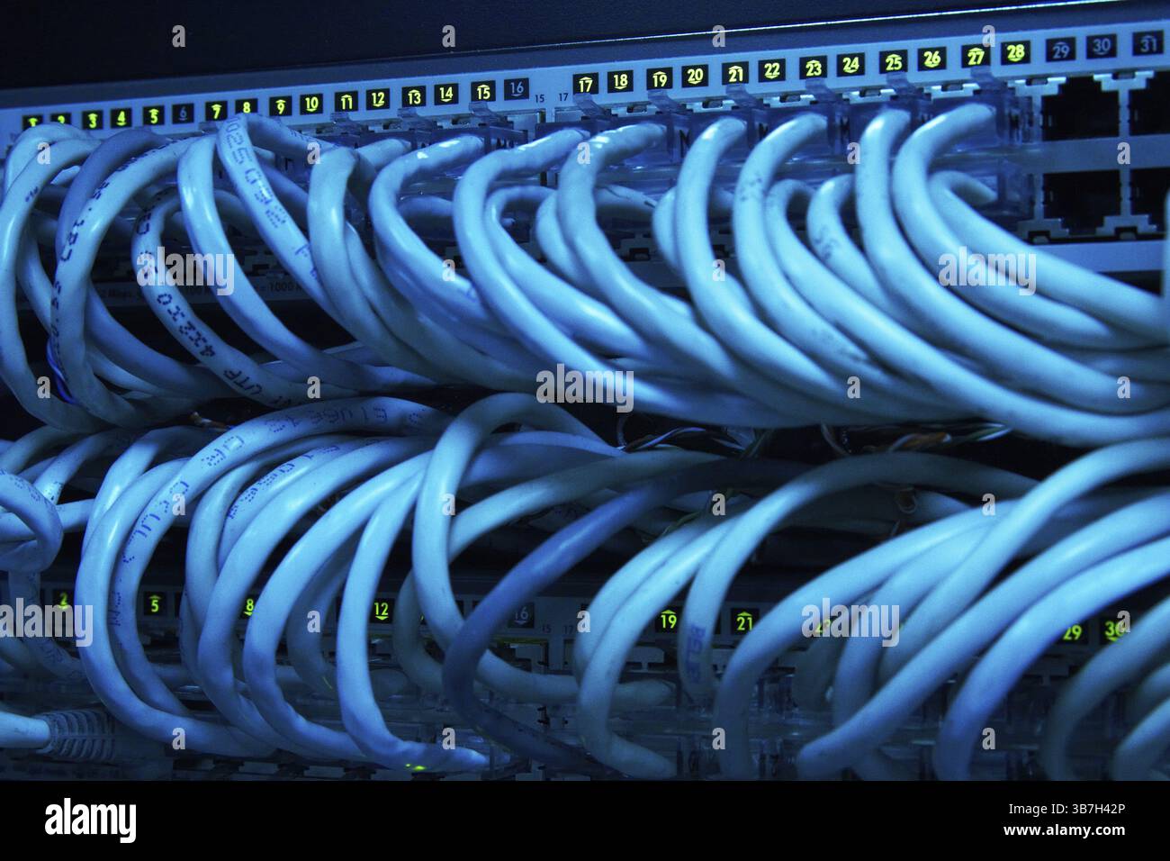 Supercomputer with cables and lamps Stock Photo
