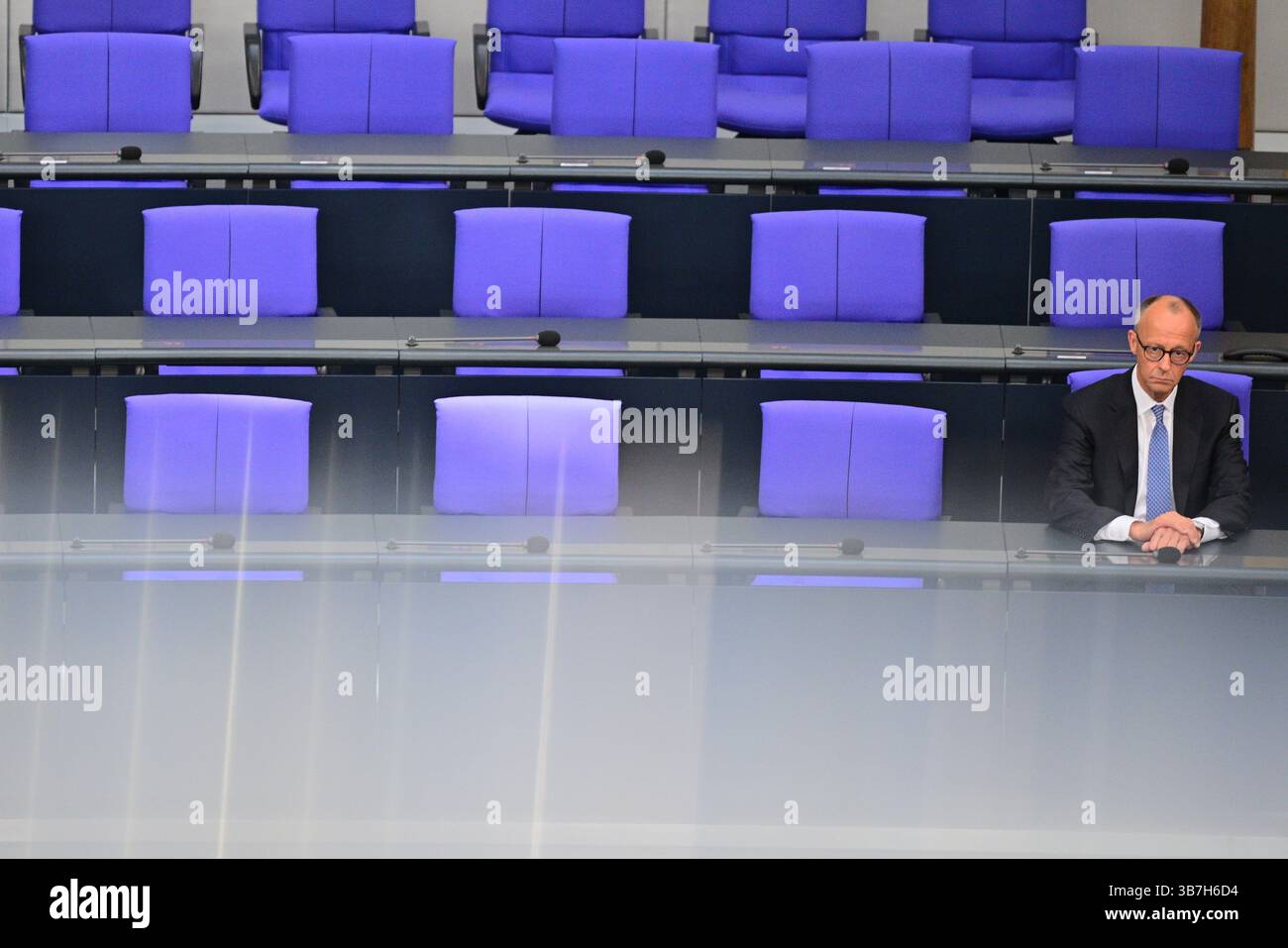 06 May 2025, Berlin: Federal Chancellor Friedrich Merz (CDU) sits on ...