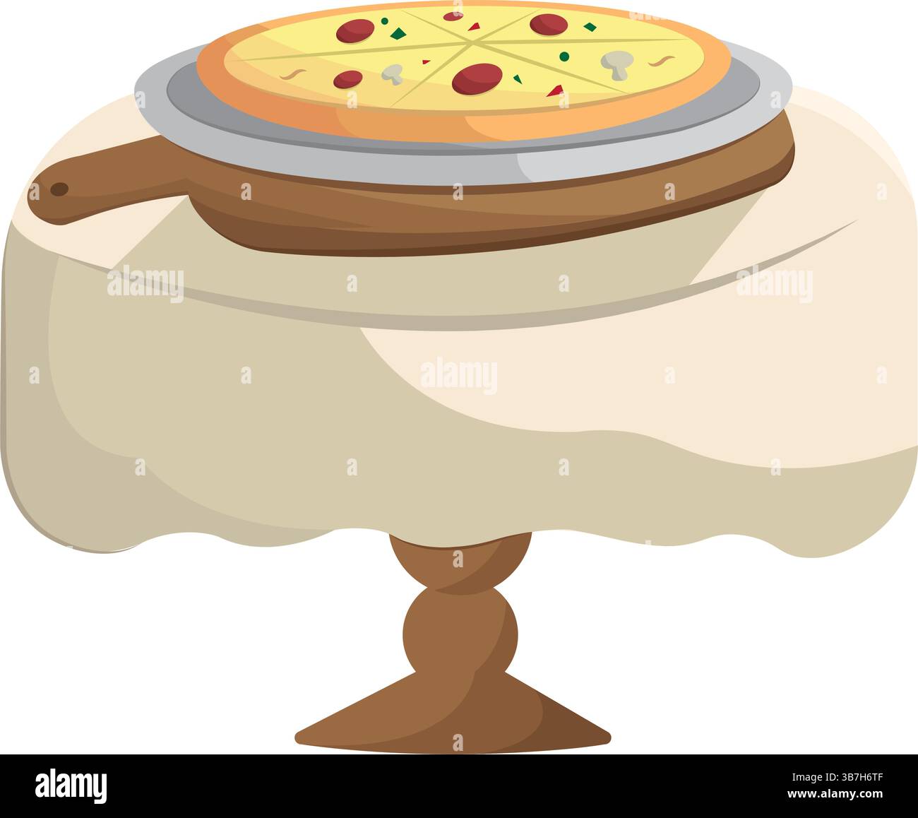 Hot pizza on dining table. Vector illustration Stock Vector
