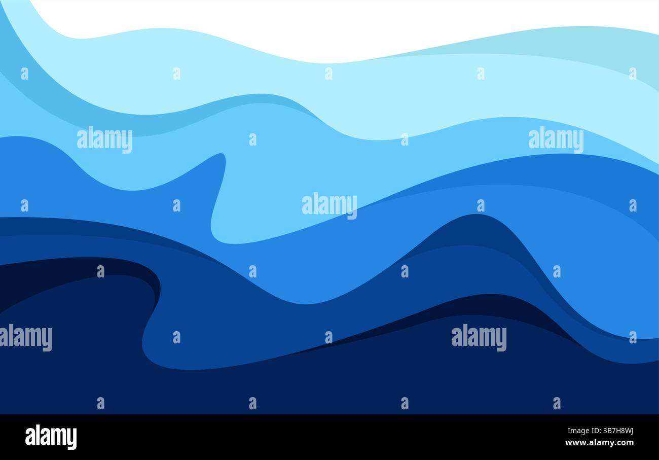Abstract background with waves vector. papercut blue wave background Stock Vector