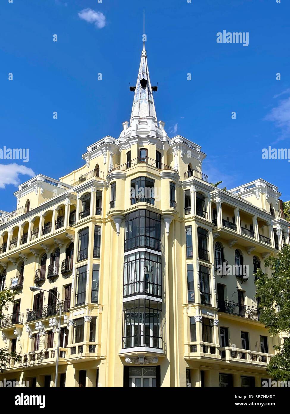Facade of Art-Nouveau building. Principe de Vergara street, Madrid, Spain. - Smartphone Captured Stock Image