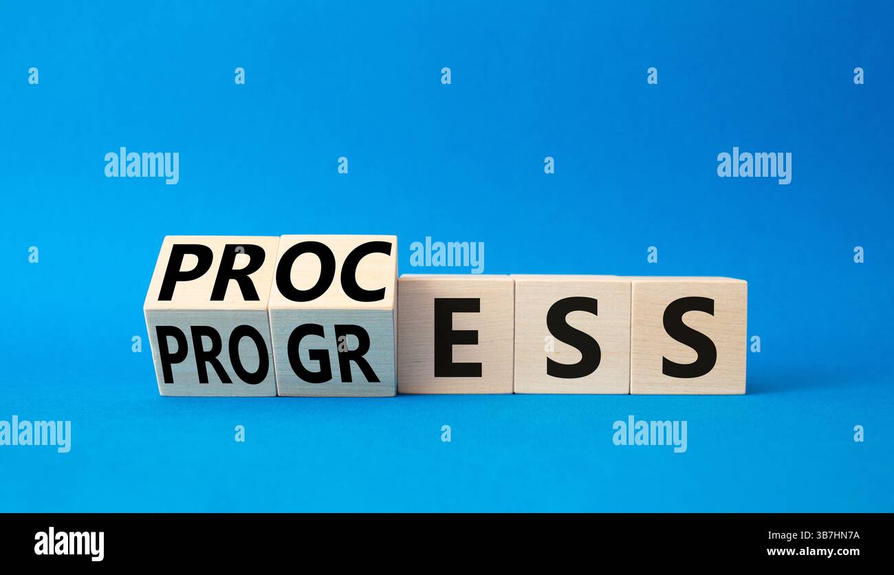 Progress Or Process Process and Progress symbol. Turned wooden cubes with words Process and ...