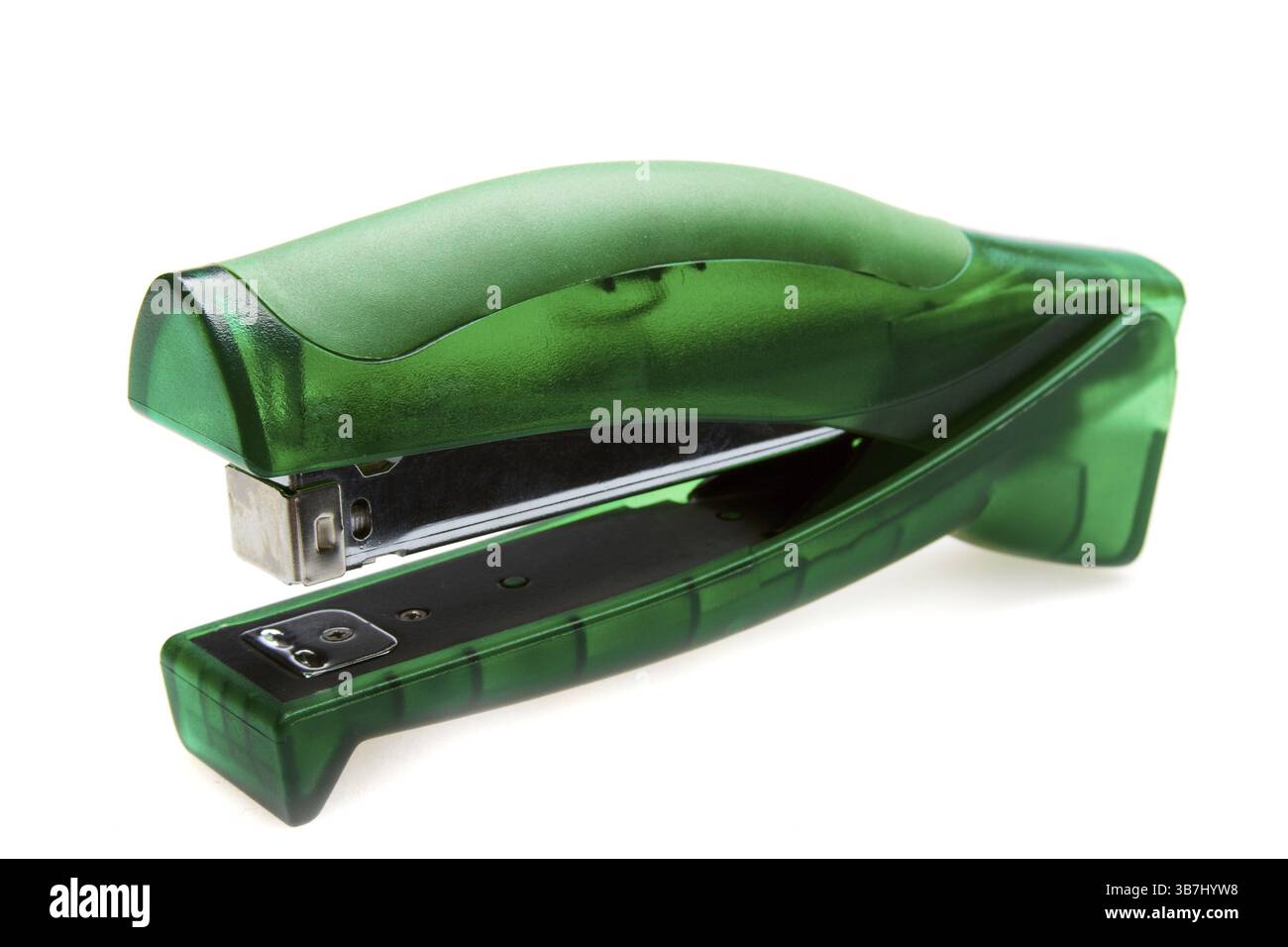 Green stapler on white background Stock Photo