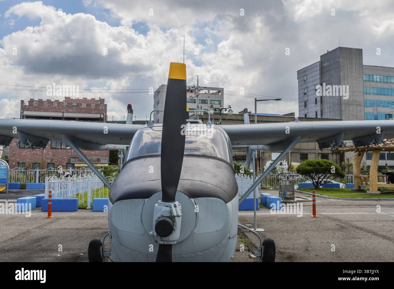 Seosan, South Korea. September 13, 2020: Cessna O-2A Skymaster airplane on display at seaside park Stock Photo