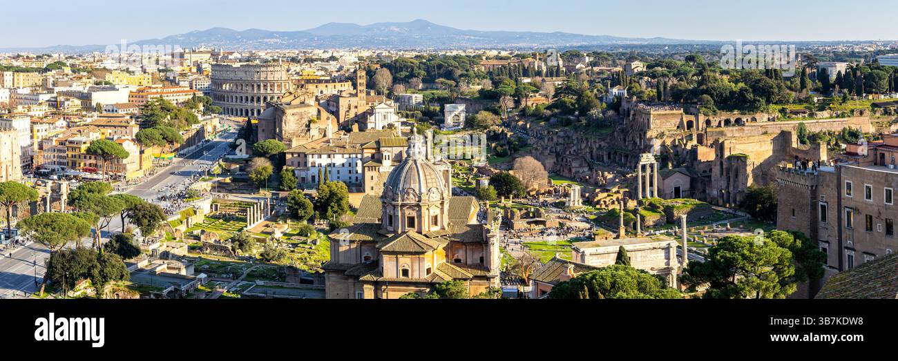 Rome skyline Roman Forum and Colosseum aerial view panorama ancient ...