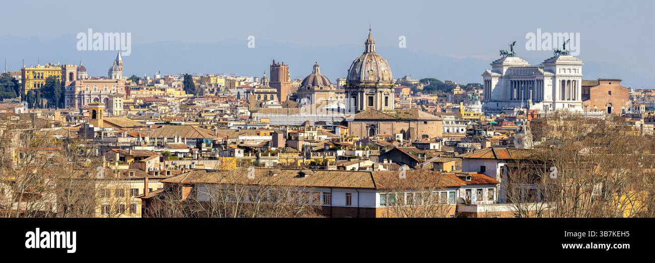 Rome skyline from above top view with Victor Emmanuel II National Monument panorama in Italy Stock Photo