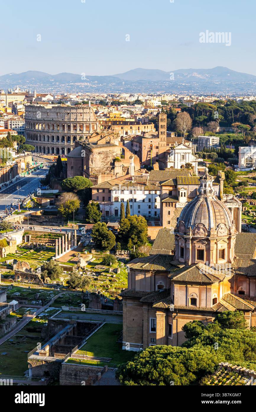 Rome skyline Roman Forum and Colosseum aerial view ancient town ...