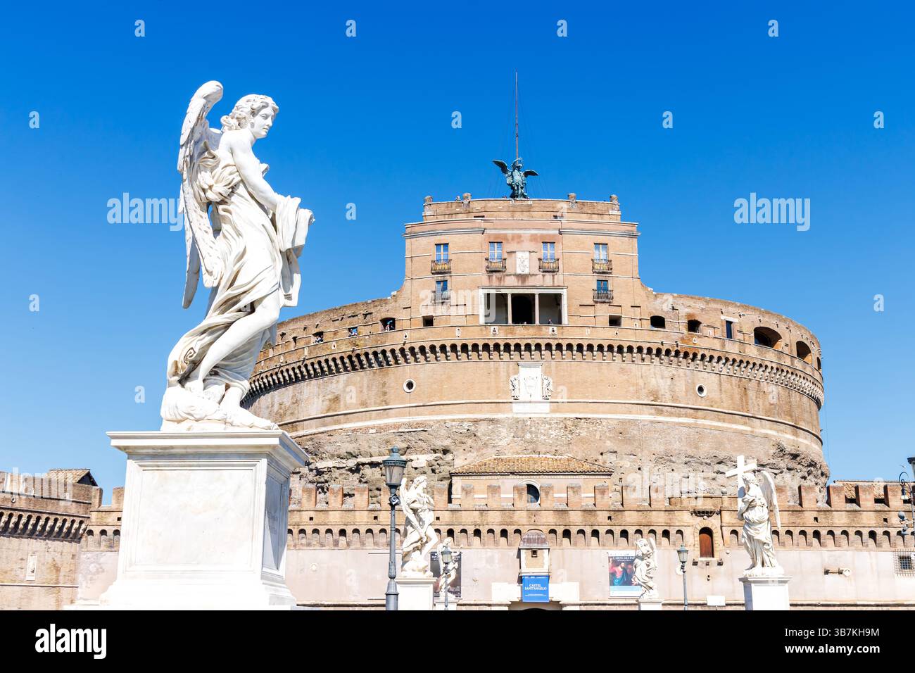 Historic Castel Sant'Angelo with ancient angel statues on Ponte Sant'Angelo in Rome, Italy Stock Photo