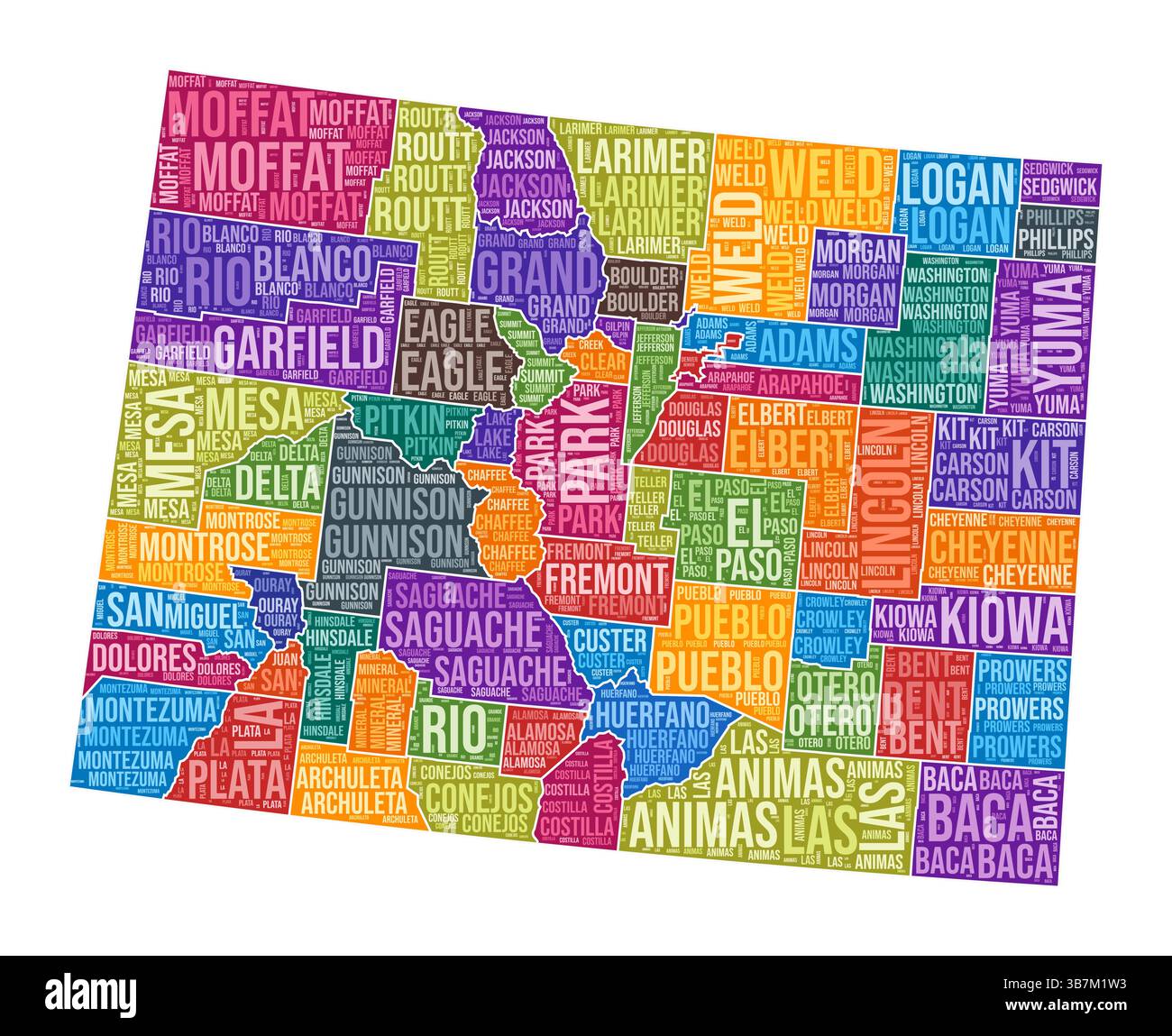 Diviosn Names Colorado shape. State word cloud with county division. Colorado colored ...