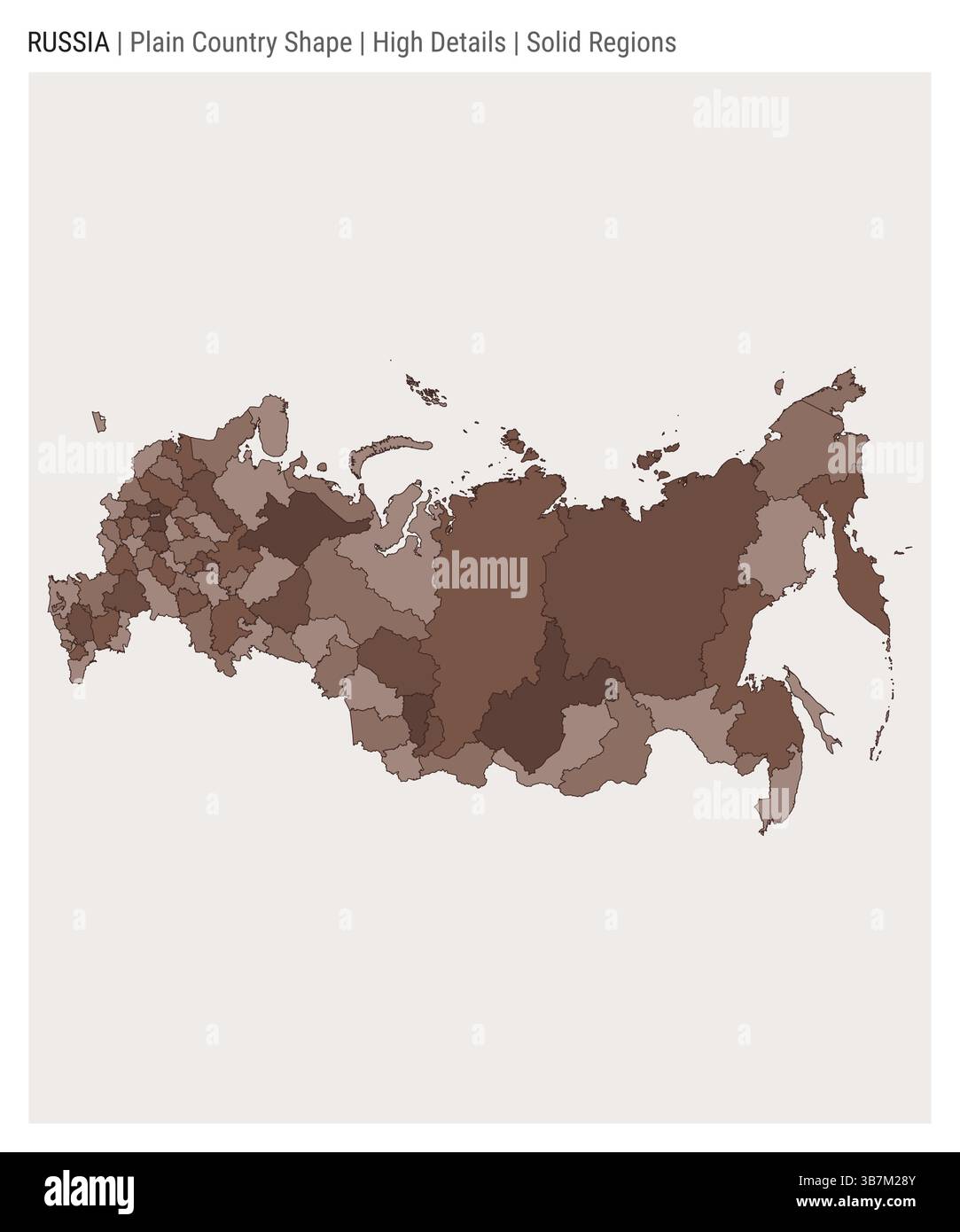 Russia plain country map. High details. Solid regions style. Shape of Russia. Vector illustration. Stock Vector