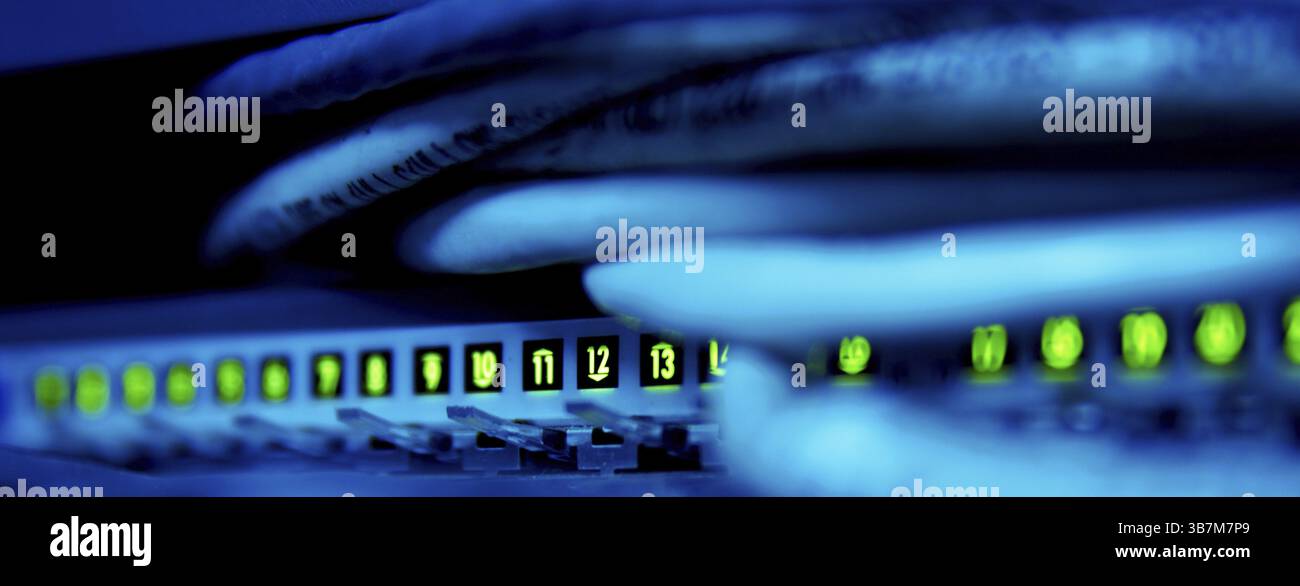 Supercomputer with cables and lamps Stock Photo