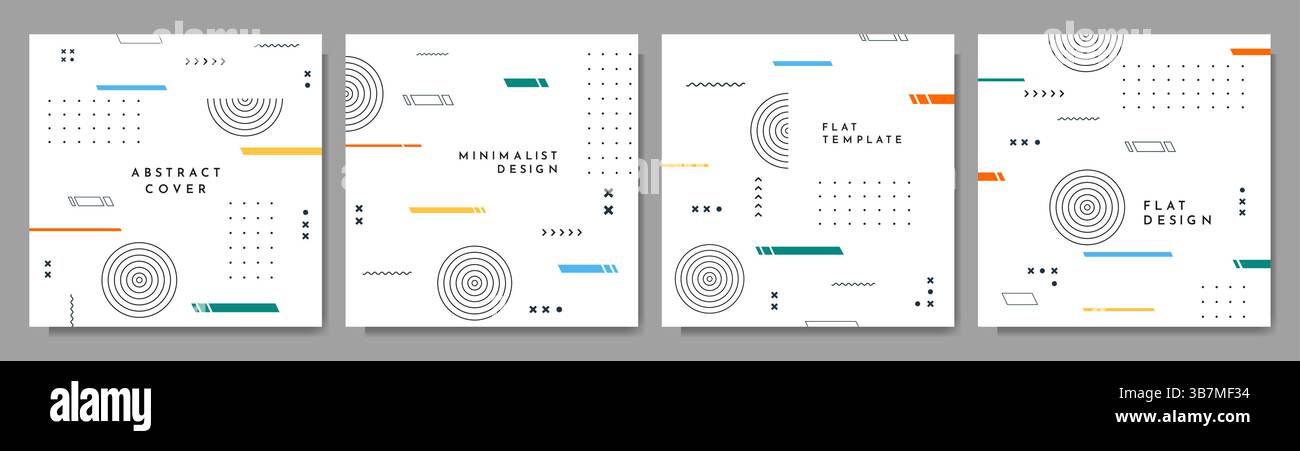 Vector abstract illustration. Neo memphis pattern banner collection. Vibrant color frames. Cool bright background. Design elements Stock Vector